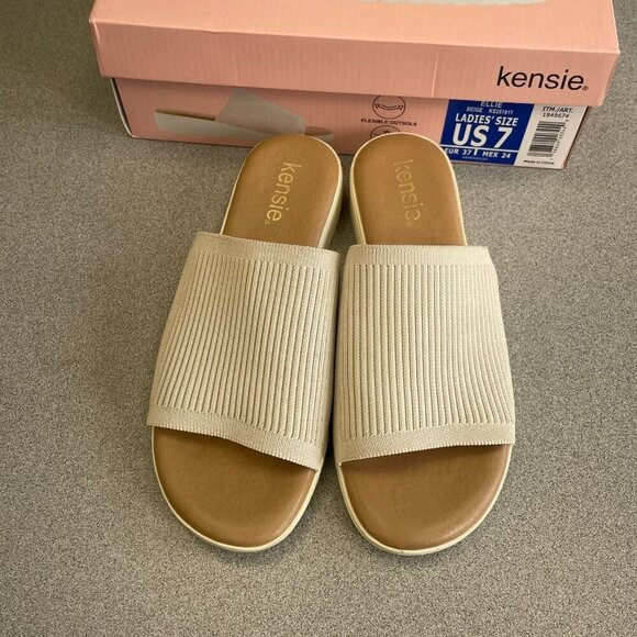 Kensie Ellie Beige Slide Sandals Women's 7 Knit Platform Slip On - Picture 2 of 5